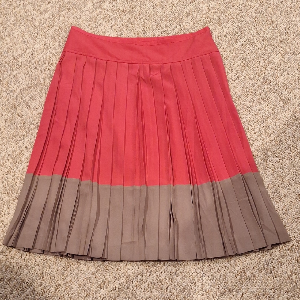 LOFT Pink and Tan A-Line Pleated Skirt